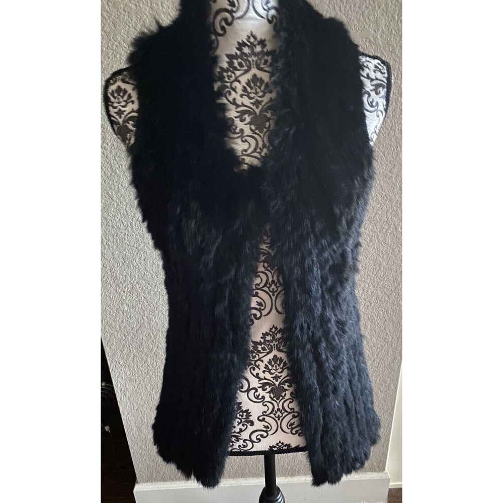 Metric Knits Real Fur Vest Sweater Vest Black Dyed Rabbit Fur Small S Sm Pretty!